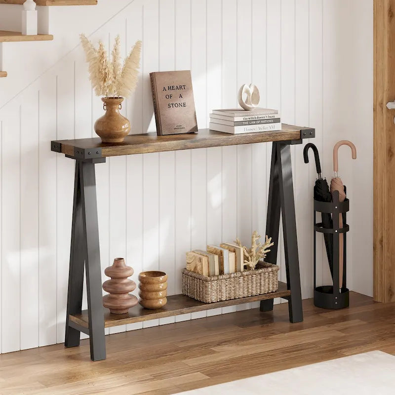 2-Tier Sofa Table, Entryway Table with Storage Shelf