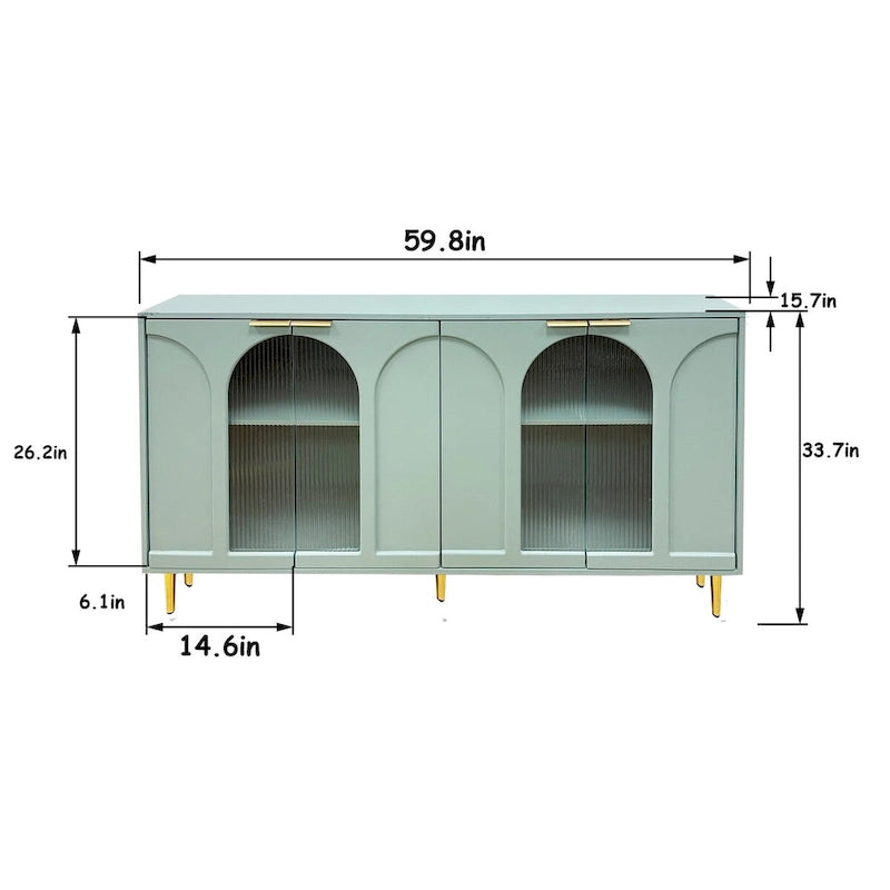 Wooden Accent Cabinet with 4 Glass Doors