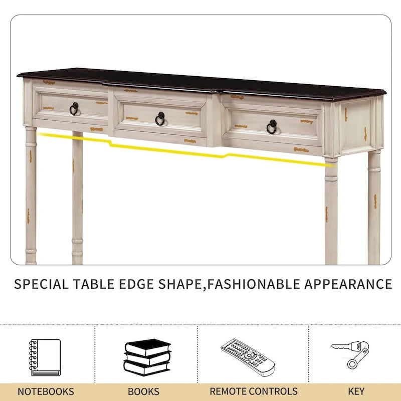 Console Table Sofa Table With Drawers For Entryway With Projecting Drawers And Long Shelf