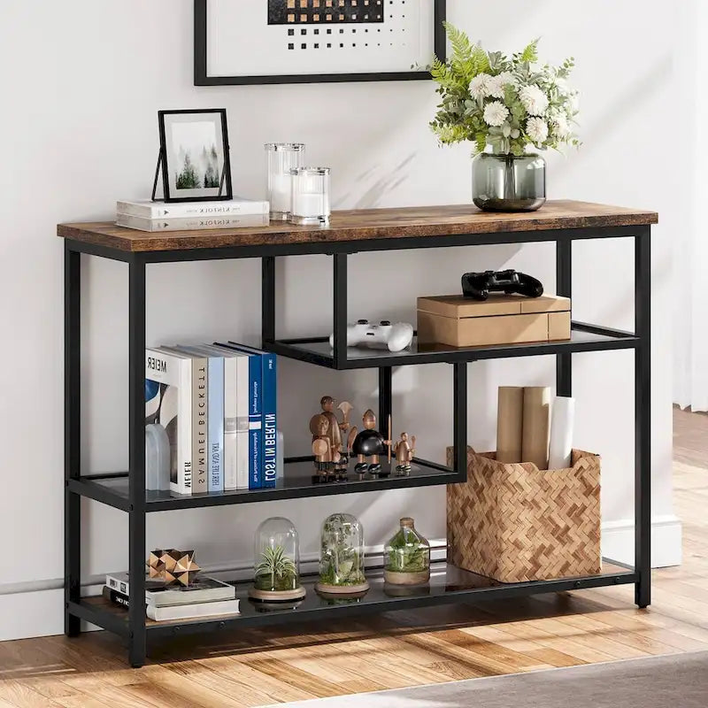 4-Tier Console Table, Entryway Table with Glass Shelf