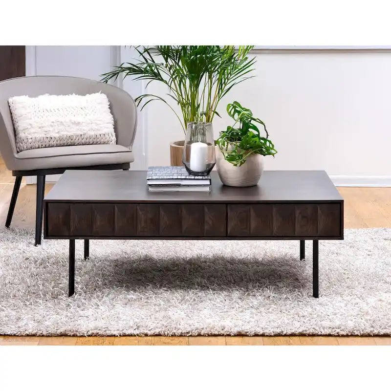 Rye Studio Modern 46 Wide 2-Drawer Coffee Table, Espresso Oak - 28W x 46L x 16.5H