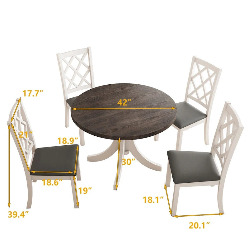 5-Piece Round Dining Table Set with Upholstered Chairs