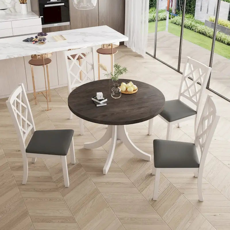 5-Piece Round Dining Table Set with Upholstered Chairs