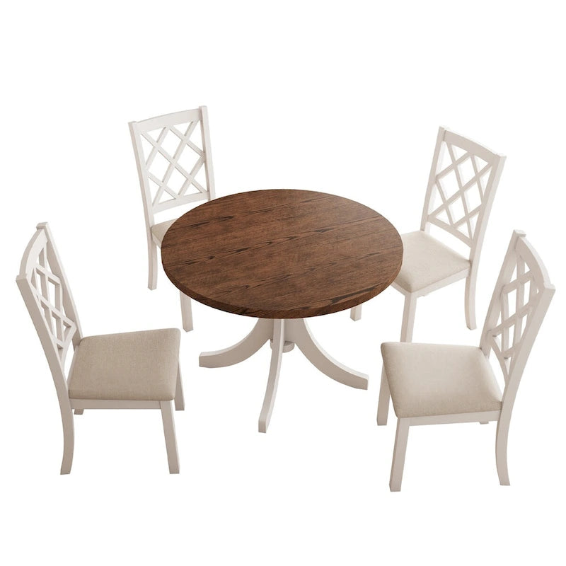 5-Piece Round Dining Table Set with Upholstered Chairs