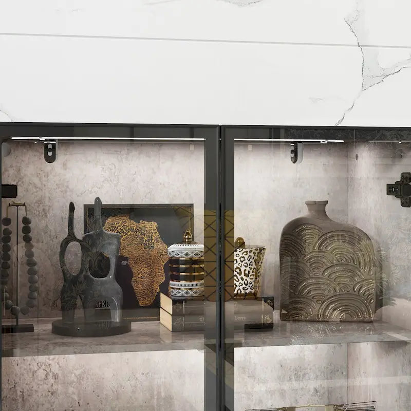 Display Storage Cabinet Showcase with Glass Doors and LED Light