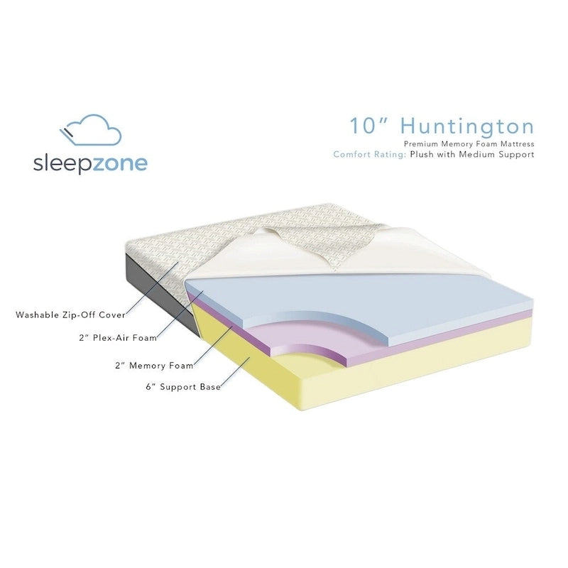 Sleep Zone Huntington 10-inch Memory Foam Mattress and Z150 Adjustable Base Set