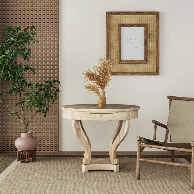 Curved Legs Farmhouse Style Small Size Round Dining Table