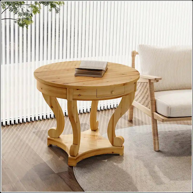 Curved Legs Farmhouse Style Small Size Round Dining Table