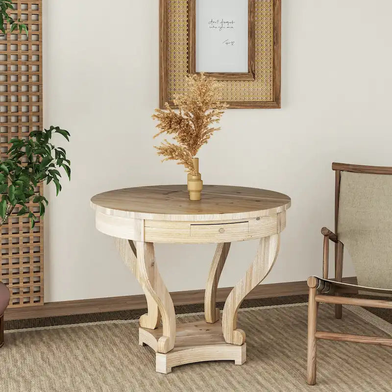 Curved Legs Farmhouse Style Small Size Round Dining Table