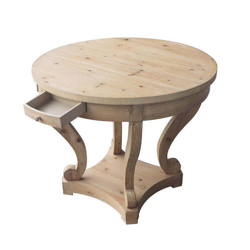 Curved Legs Farmhouse Style Small Size Round Dining Table