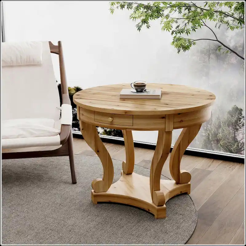 Curved Legs Farmhouse Style Small Size Round Dining Table