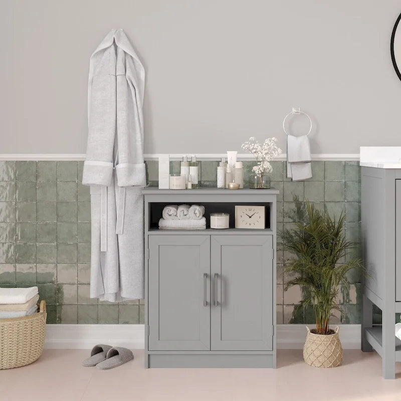 Floor Cabinet Storage Organizer with Magnetic Closure Doors and Shelves