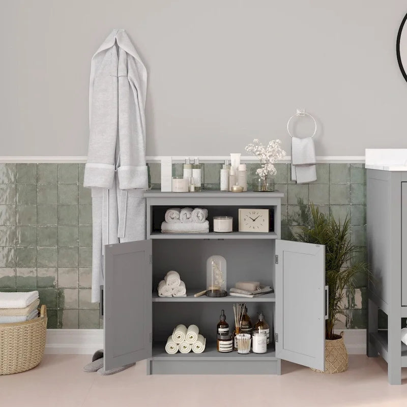 Floor Cabinet Storage Organizer with Magnetic Closure Doors and Shelves