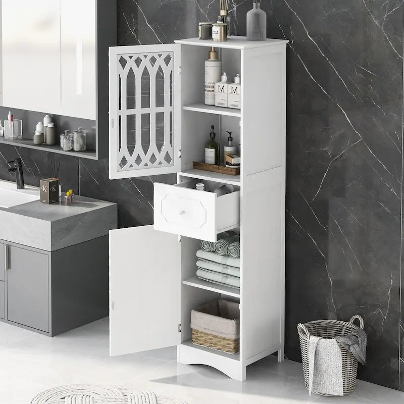 Tall Bathroom Freestanding Storage Cabinet with Drawer
