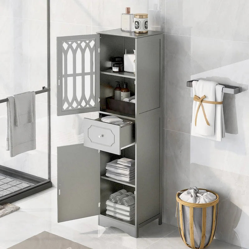Tall Bathroom Freestanding Storage Cabinet with Drawer