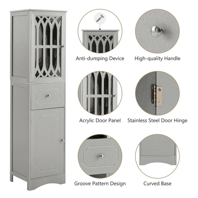 Tall Bathroom Freestanding Storage Cabinet with Drawer
