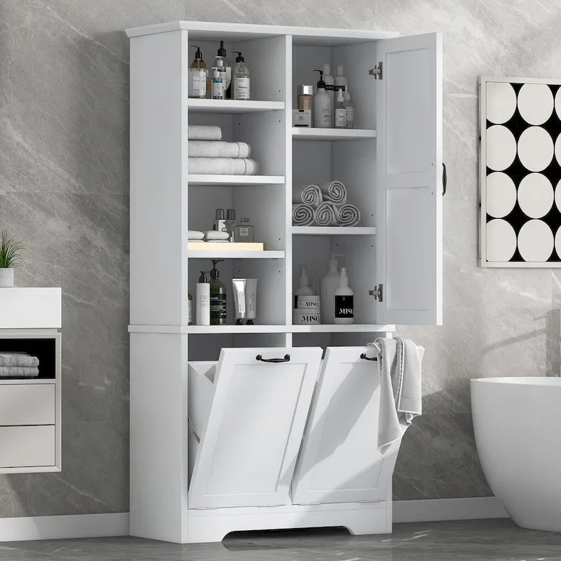 Bathroom Storage Cabinet with Doors, Drawers & Tilt-Out Laundry Hamper