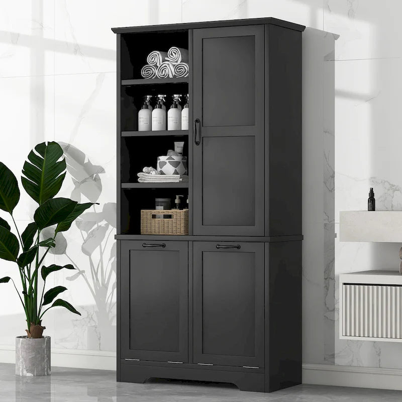 Bathroom Storage Cabinet with Doors, Drawers & Tilt-Out Laundry Hamper