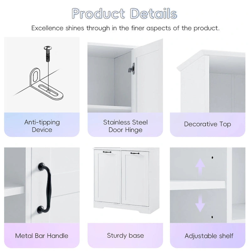 Bathroom Storage Cabinet with Doors, Drawers & Tilt-Out Laundry Hamper