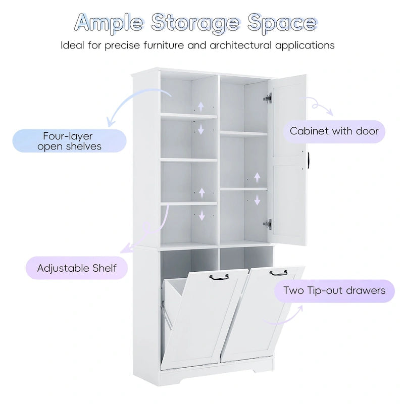 Bathroom Storage Cabinet with Doors, Drawers & Tilt-Out Laundry Hamper