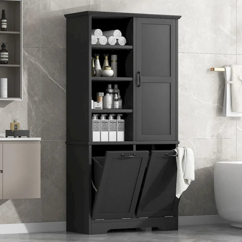 Bathroom Storage Cabinet with Doors, Drawers & Tilt-Out Laundry Hamper