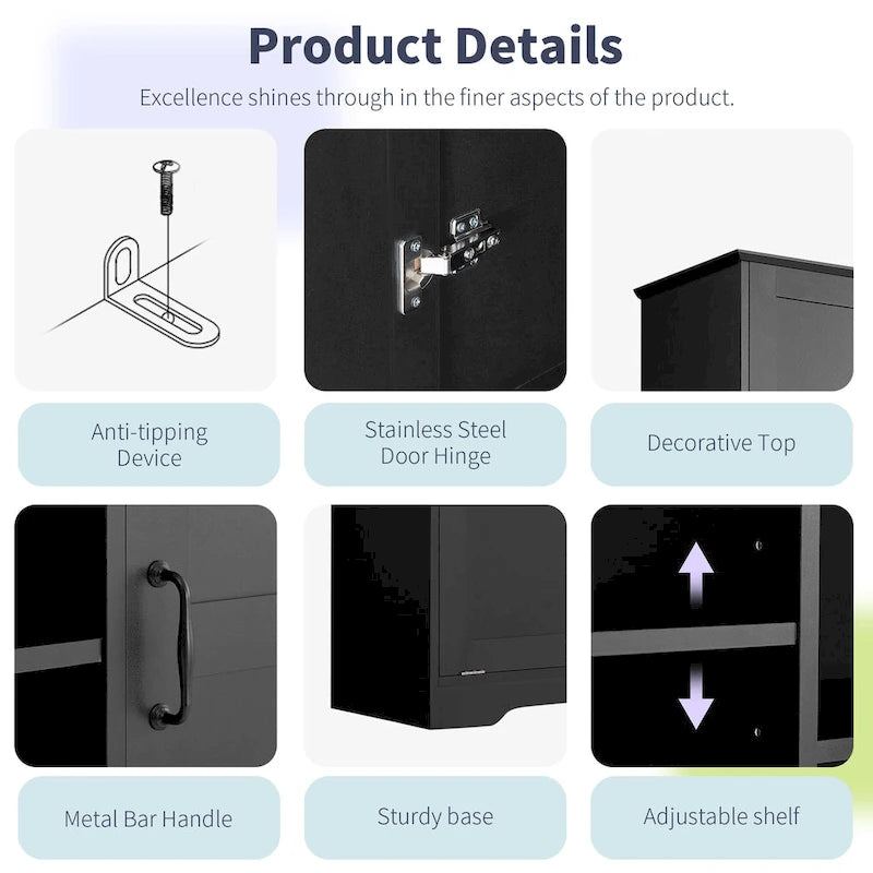 Bathroom Storage Cabinet with Doors, Drawers & Tilt-Out Laundry Hamper