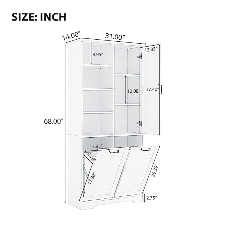 Bathroom Storage Cabinet with Doors, Drawers & Tilt-Out Laundry Hamper