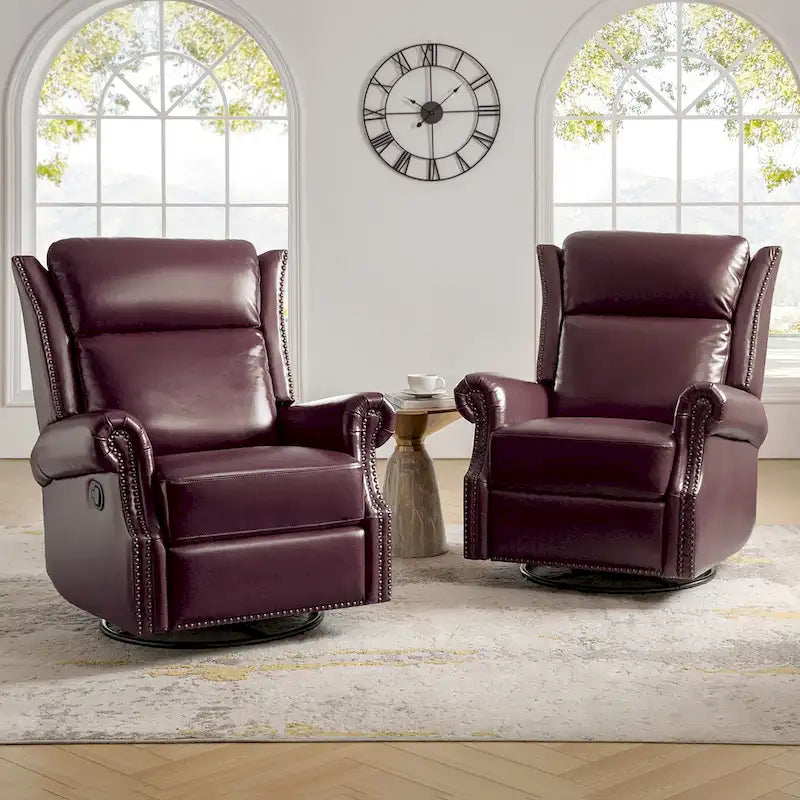 Viviana Traditional Genuine Leather Manual Swivel Glider Recliner Set of 2 by HULALA HOME