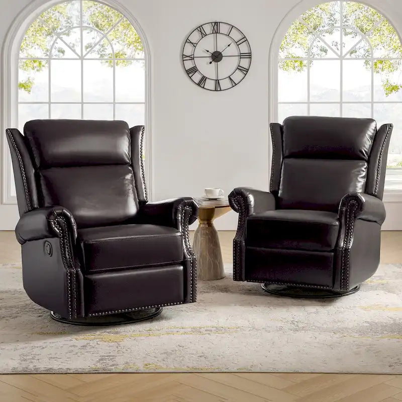 Viviana Traditional Genuine Leather Manual Swivel Glider Recliner Set of 2 by HULALA HOME