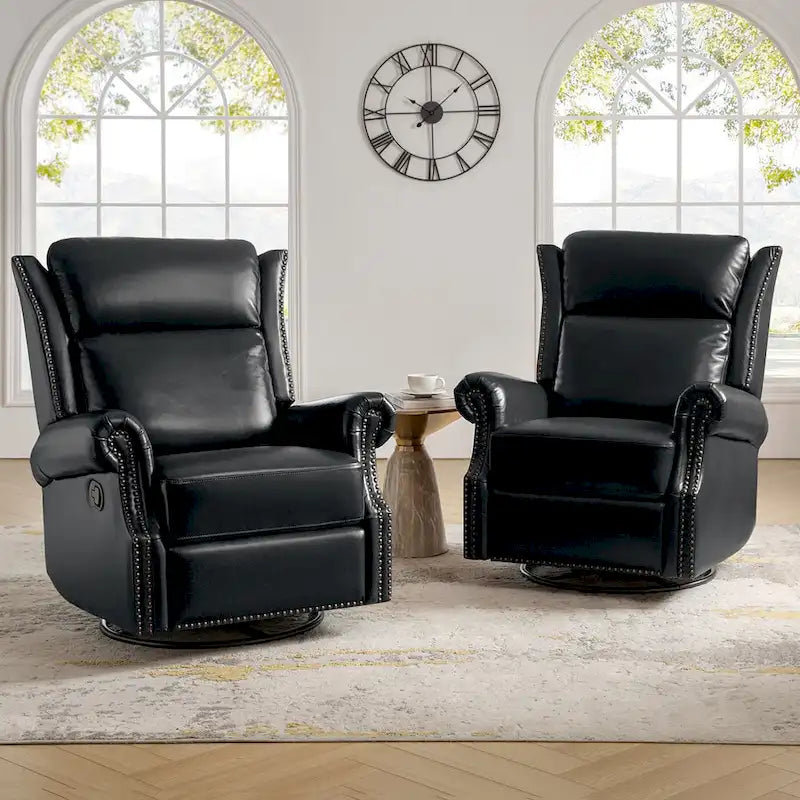 Viviana Traditional Genuine Leather Manual Swivel Glider Recliner Set of 2 by HULALA HOME
