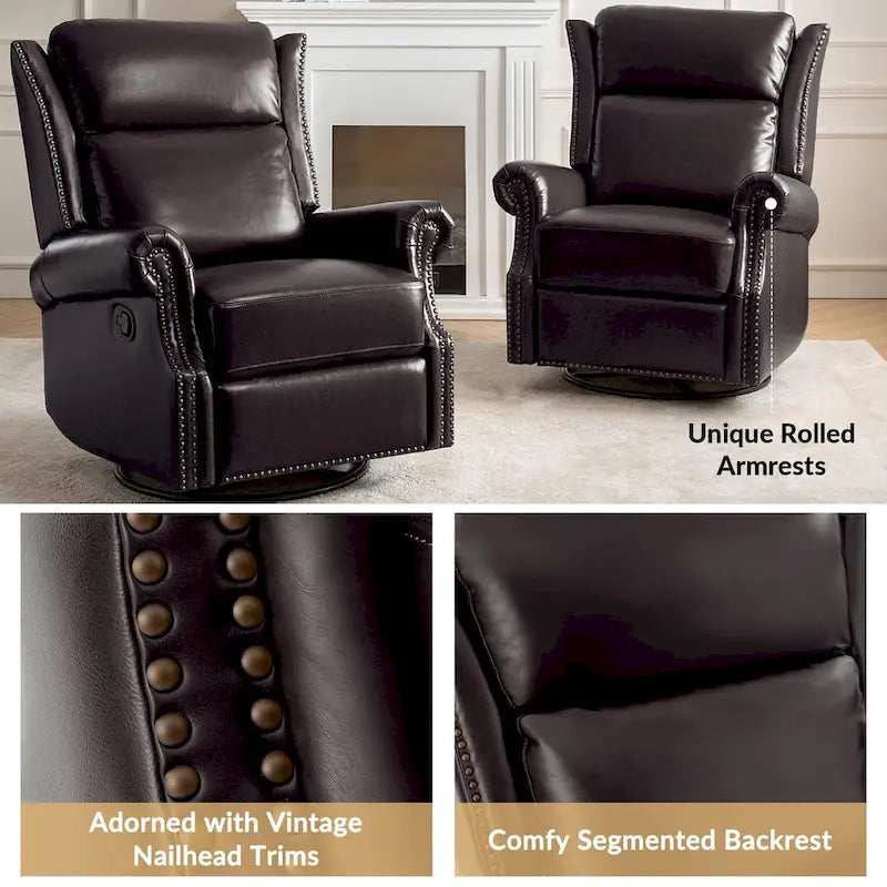 Viviana Traditional Genuine Leather Manual Swivel Glider Recliner Set of 2 by HULALA HOME