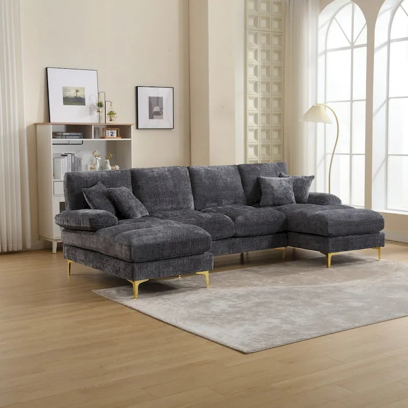 UNITED Modern Large chenille Fabric U-Shape Sectional Sofa