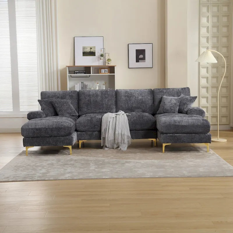 UNITED Modern Large chenille Fabric U-Shape Sectional Sofa