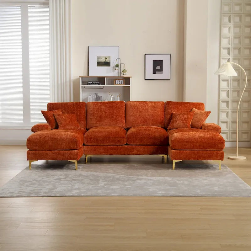 UNITED Modern Large chenille Fabric U-Shape Sectional Sofa