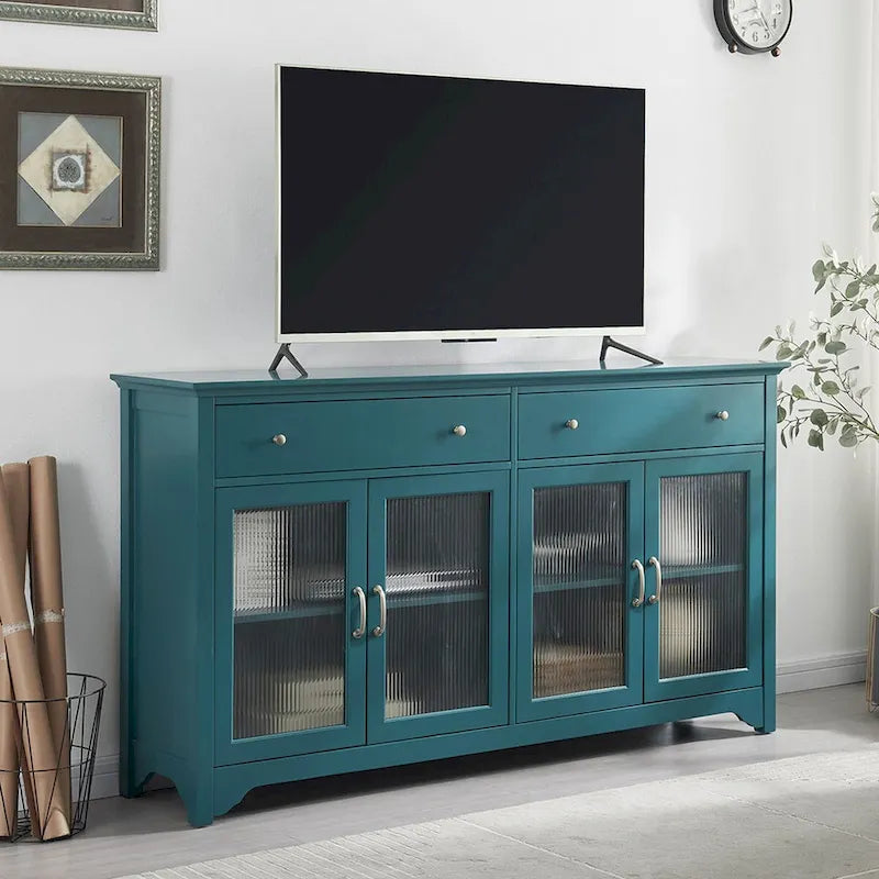 TV Console, Storage Buffet Cabinet, Sideboard with Glass Door and Adjustable Shelves