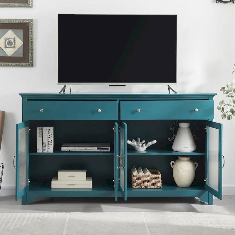 TV Console, Storage Buffet Cabinet, Sideboard with Glass Door and Adjustable Shelves