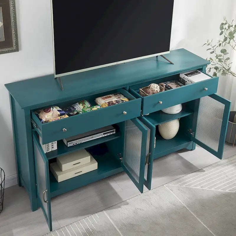 TV Console, Storage Buffet Cabinet, Sideboard with Glass Door and Adjustable Shelves