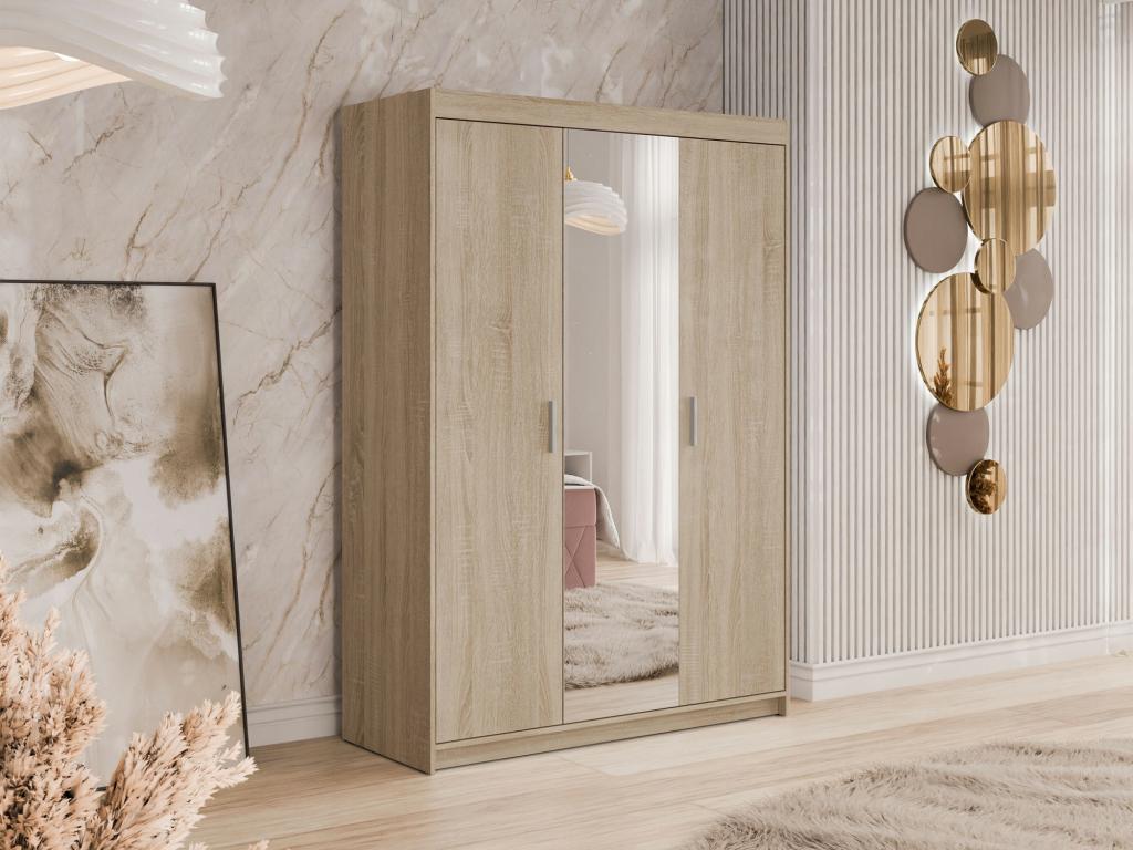 Brown Oak Wood Wardrobe, 191 x 133 x 53 cm