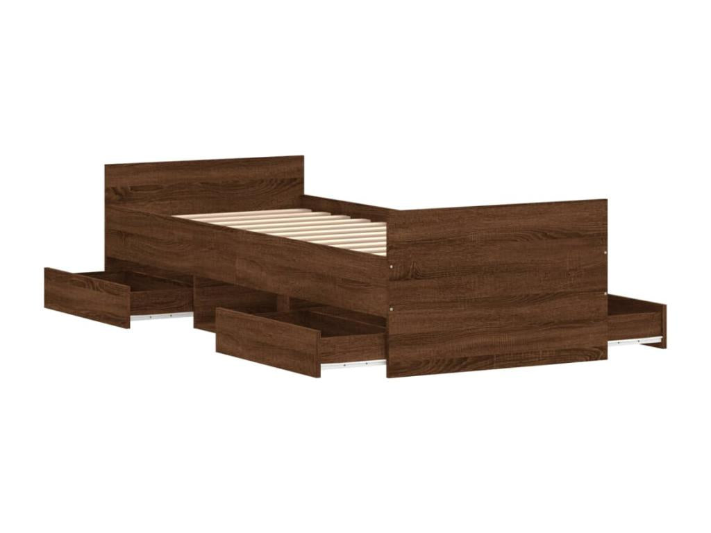 Brown Oak Wood Bed Frame, 75 x 190 cm