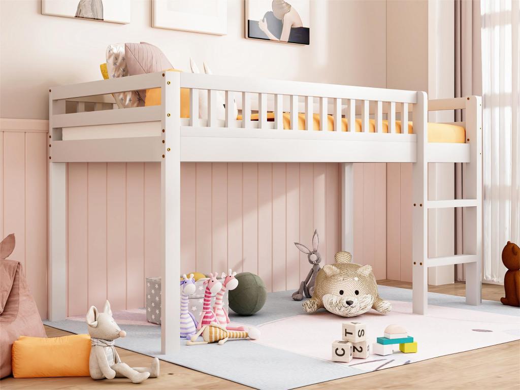 White Solid Wood Bed, 90 x 200 cm - dlz1766580999227