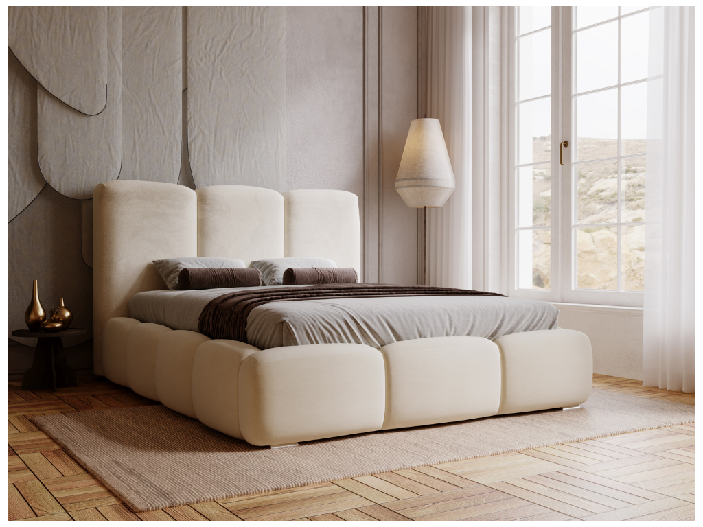 Beige Velvet Bed, 200 x 200 cm