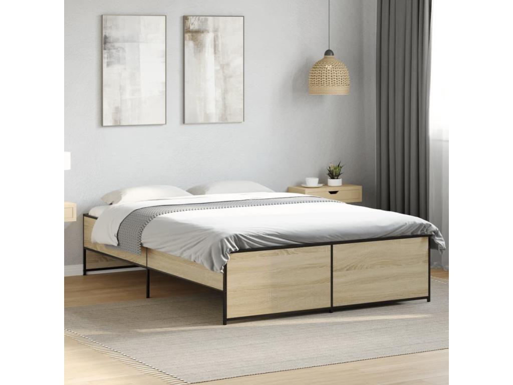 Brown Engineered Wood Bed Frame, 140 x 190 cm