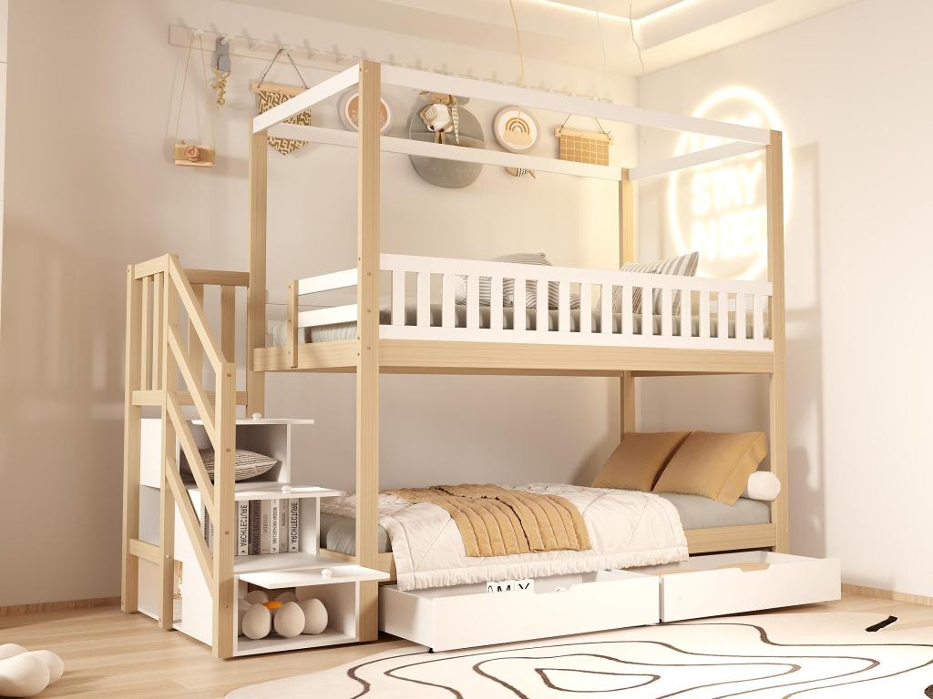 White Solid Wood Bed, 90 x 200 cm