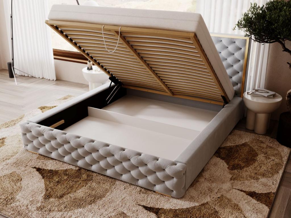 Gray Velvet Bed, 120 x 200 cm