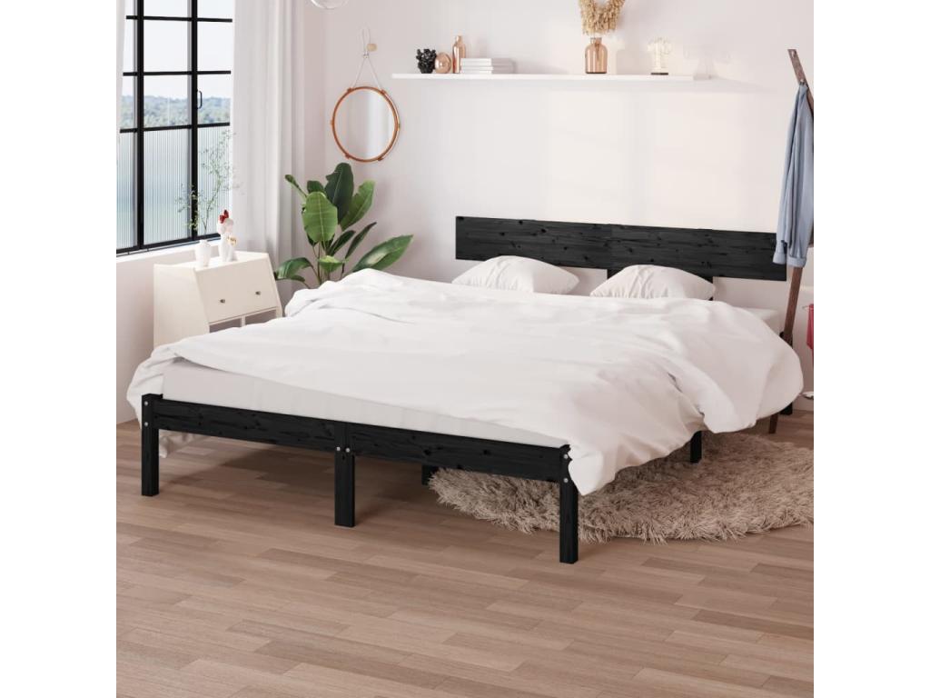 Black Pine Wood Bed Frame, 150 x 200 cm