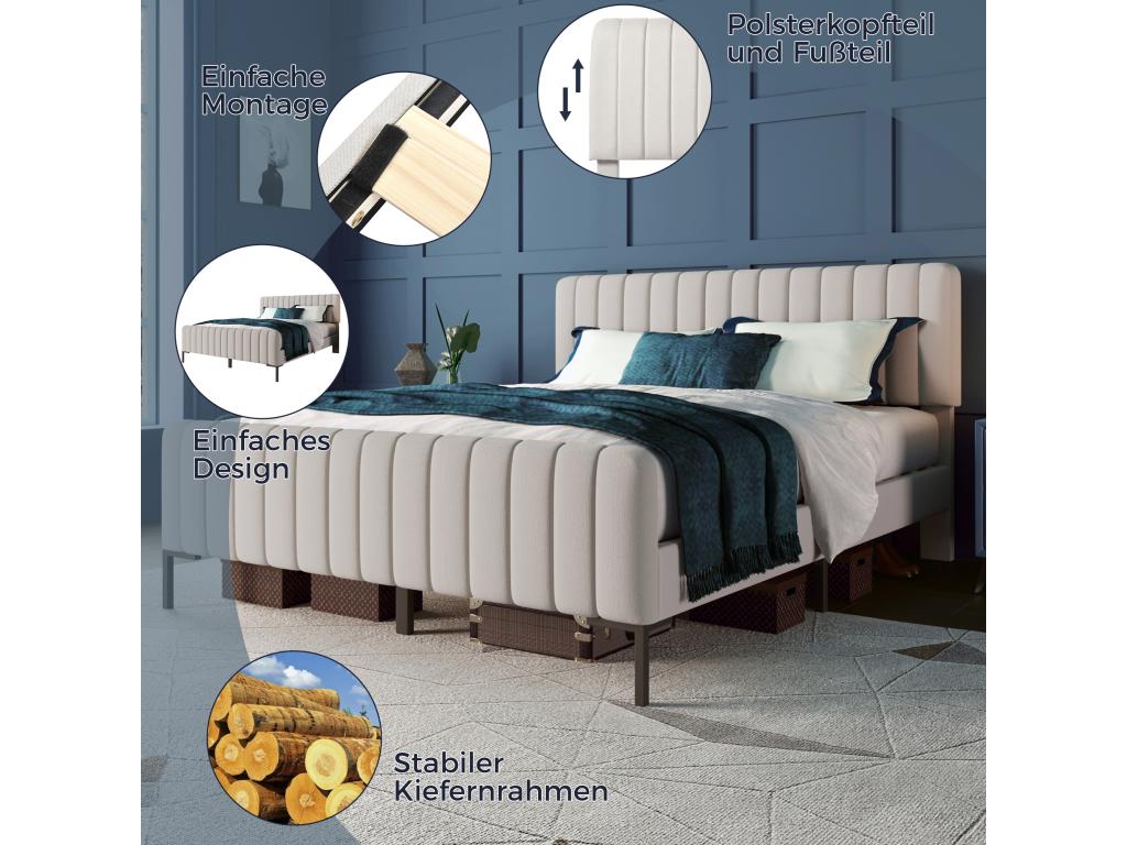 Beige Bed Frame, 140 x 200 cm