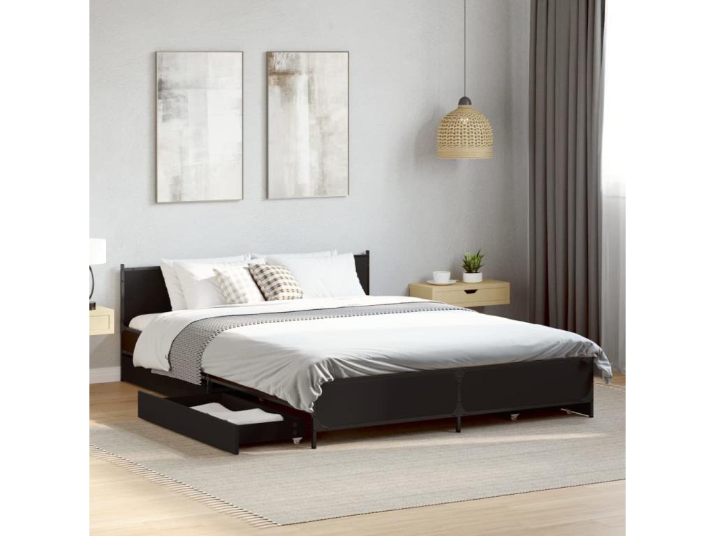 Black Engineered Wood Bed Frame, 120 x 190 cm